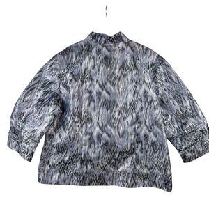 Chicos Women's Silver Metallic Jacket  Size XL 3 Blue‎  Zip Front Ruching